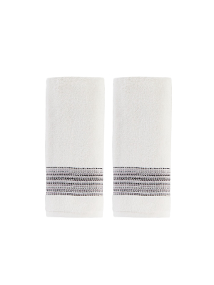 2pc Geo Striped Hand Towel Set White - Skl Home