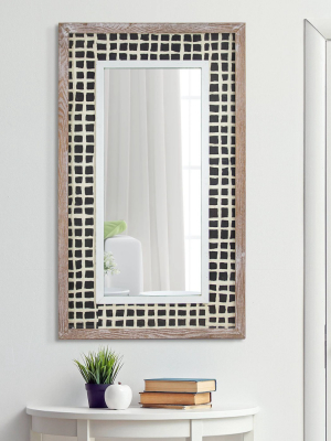 26" X 11" Decorative Whitewashed Wood Wall Mirror With Handmade Rice Paper - Crystal Art Gallery