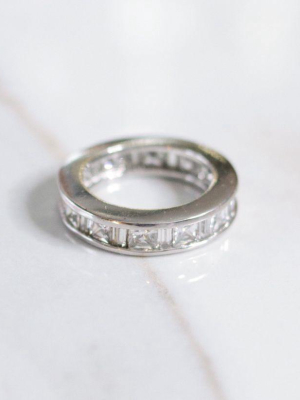 Vintage Sterling Silver Princess Cut Wide Band Eternity Ring