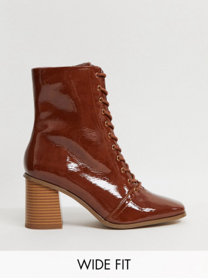 Asos Design Wide Fit Rylee Square Toe Lace Up Boots In Tan