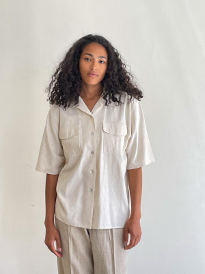 Cream Raw Silk Camp Shirt