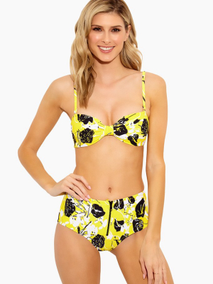 Knot Front Bandeau Bikini Top - Citrus Yellow Floral Print