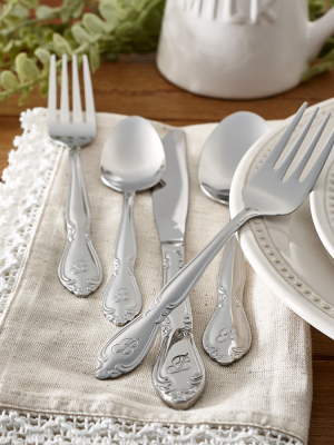 Riverridge 46pc Personalized Rose Pattern Silverware Set