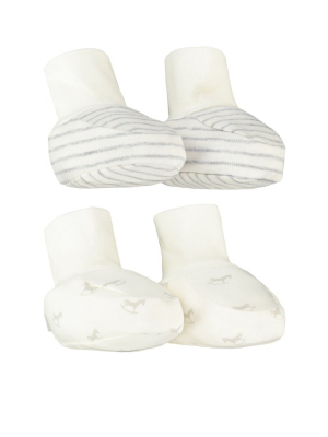 2 Pack Soft Jersey Baby Booties - Cream