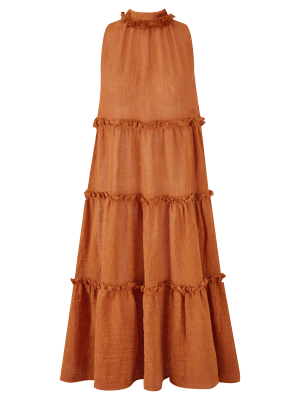 Erica Orange Organic Gauze Midi Dress