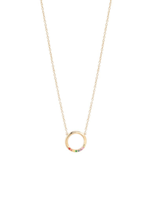 14k Small Thick Circle Necklace With 7 Rainbow Sapphires