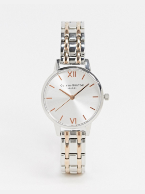 Olivia Burton Sunray Bracelet Watch In Silver And Rose Gold