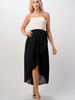 Kaii Crystal Pleated High-low Maxi Dress