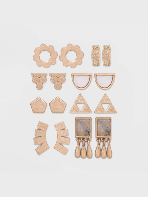 Mixed Geometric Shape Semi-precious Earring Set 8pc - Universal Thread™