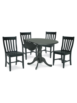 Set Of 5 42" Dual Drop Leaf Table With 4 Schoolhouse Chairs Black - International Concepts