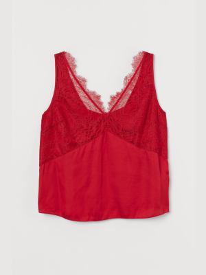 H&m+ Lace-trimmed Satin Top