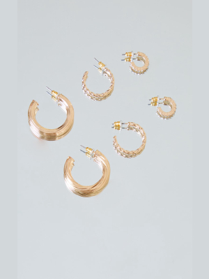 Gold Chunky Assorted 3 Pack Hoop Earrings