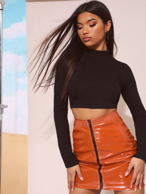 Black High Neck Long Sleeve Crop Top