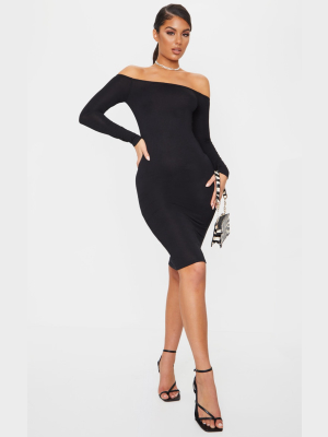 Basic Black Jersey Bardot Midi Dress