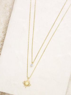 Layered Starburst And Crystal 18k Gold Plated Necklace