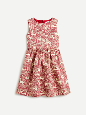 Girls' Sleeveless Jacquard Dress In Botanical Deer Print