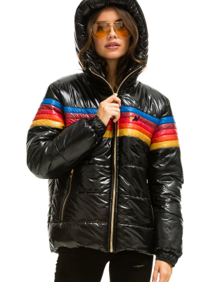 Women's 5 Stripe Luxe Trekker Jacket - Glossy Black