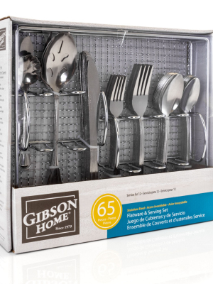 Gibson Home South Bay 65 Piece Stainless Steel Flatware Service Set With Wire Caddy