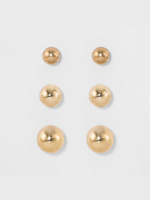 Women's Fashion Trio Stud Ball Earring Set 3pc - A New Day™ Gold