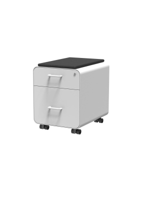 Monoprice Round Corner 2-drawer File Cabinet - White, Lockable With Seat Cushion - Workstream Collection