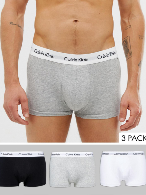 Calvin Klein Low Rise Trunks 3 Pack In Cotton Stretch