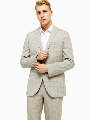 Stone Check Single Breasted Slim Fit Suit Blazer With Peak Lapels