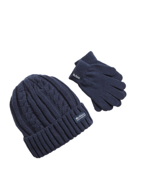 Kids' Cable Knit Hat & Gloves Set - Navy