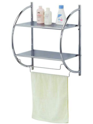 Home Basics 2 Tier Wall Mounting Chrome Plated Steel Bathroom Shelf With Towel Bar