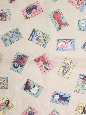 Japanese Handkerchief, Yokai Collectible Cards, Beige