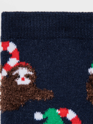 Women's Fuzzy Sloth Holiday Crew Socks - Wondershop™ Navy 4-10