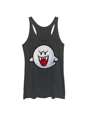 Women's Nintendo Mario Boo Ghost Smile Racerback Tank Top