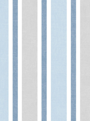 Linen Cut Stripe Peel-and-stick Wallpaper In Bluebird And Carrara By Nextwall