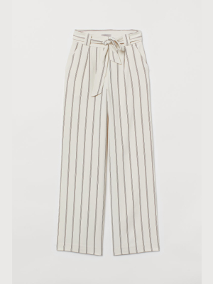 Wide-cut Tie-belt Pants