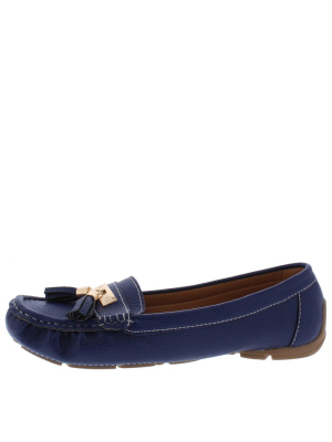 Jimmi32 Blue Top Stitch Dual Tassel Slide On Loafer Flat