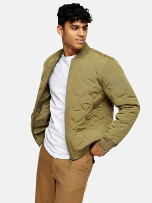 Sage Quilted Bomber Jacket