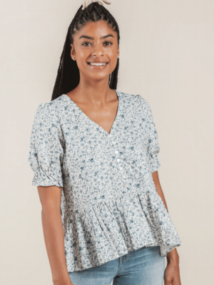 Rylee + Cru Women's Blue Floral Maddie Blouse