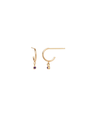 14k Dangling Amethyst Huggie Hoops | February Birthstone