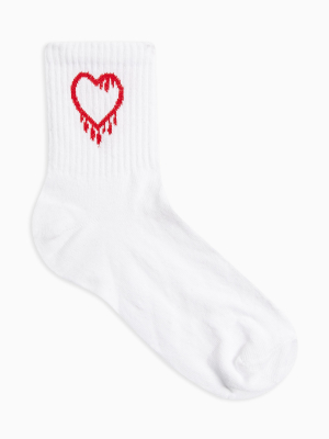 White Dripping Heart Tube Socks