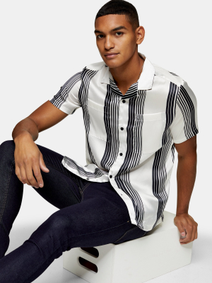 Black And White Satin Stripe Slim Shirt