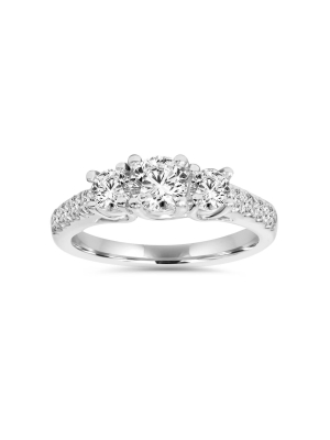 Pompeii3 1 1/6ct 3 Stone Genuine Diamond Engagement Ring 14k White Gold