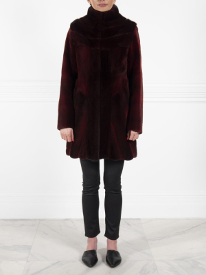Multidirectional Mink Fur Coat In Red Jewel