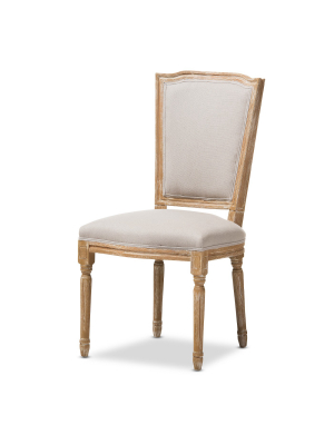 Cadencia French Vintage Cottage Weathered Oak Wood Finish And Fabric Upholstered Dining Side Chair - Beige - Baxton Studio