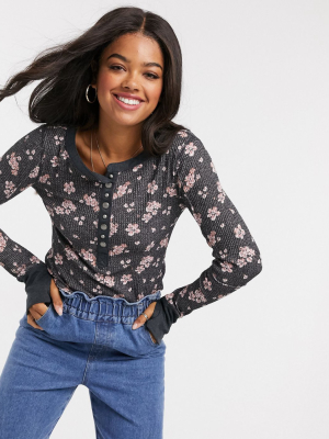 We The Free By Free People Henley Long Sleeve T-shirt In Dark Floral