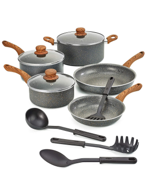 Bella 14784-sn 12 Piece Kitchen Non Stick Cookware Set With Pots, Saucepans, And Cooking Utensils, Gray Speckle