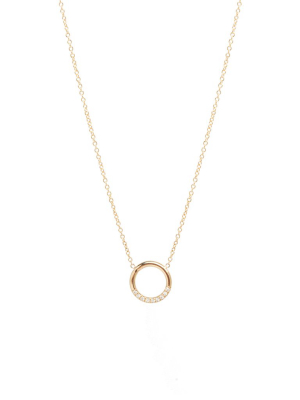 14k Small Thick Circle Necklace With 10 White Pave Diamonds