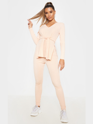 Nude Rib Belted Top & Legging Set