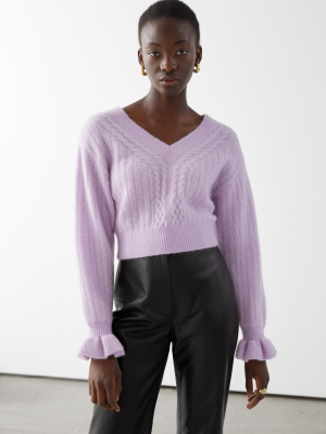 Cropped Boxy Cable Knit Sweater