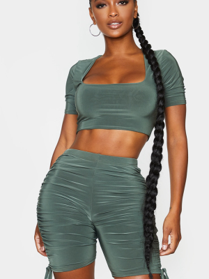 Shape Khaki Slinky Square Neck Cropped Top