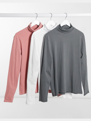 Asos Design 3 Pack Long Sleeve Turtle Neck