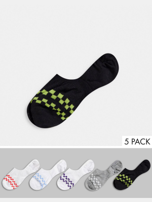 Asos Design Liner Socks With Checkerboard Pattern 5 Pack